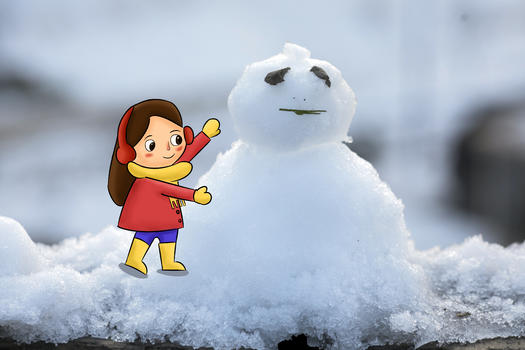 堆雪人的女孩图片素材免费下载