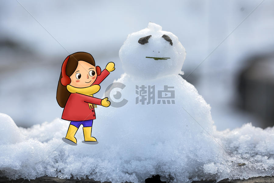 堆雪人的女孩图片素材免费下载