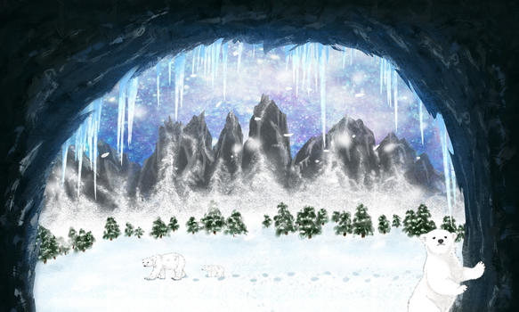 洞穴外的雪飘飘图片素材免费下载