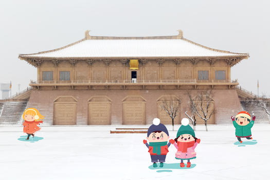 冬天旅游古城游玩雪地图片素材免费下载