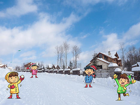 开心游玩街道冰雪天地图片素材免费下载