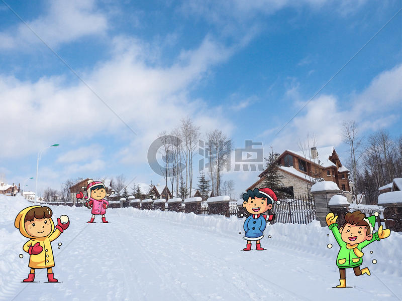 开心游玩街道冰雪天地图片素材免费下载