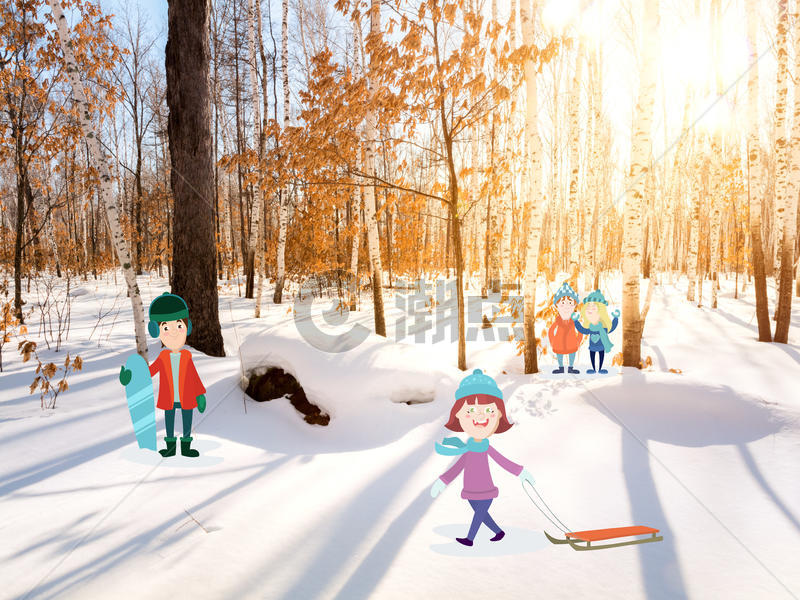 冬季小朋友们玩雪图片素材免费下载
