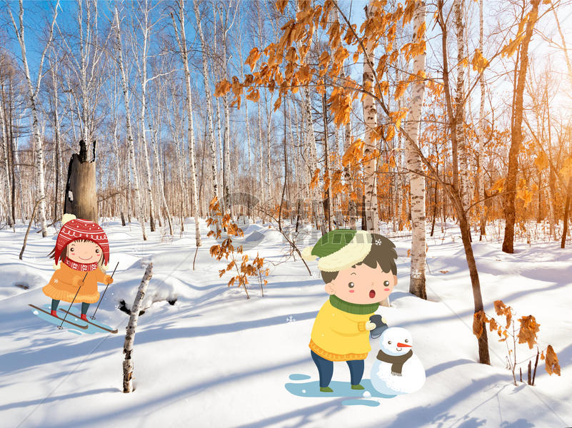 创意卡通雪地滑雪堆雪人图片素材免费下载