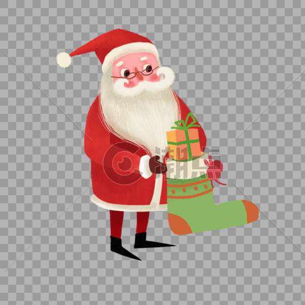 圣诞老人把礼物撞到袜子里面图片素材免费下载