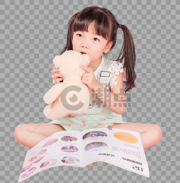 可爱女生抱着小熊读书图片素材免费下载