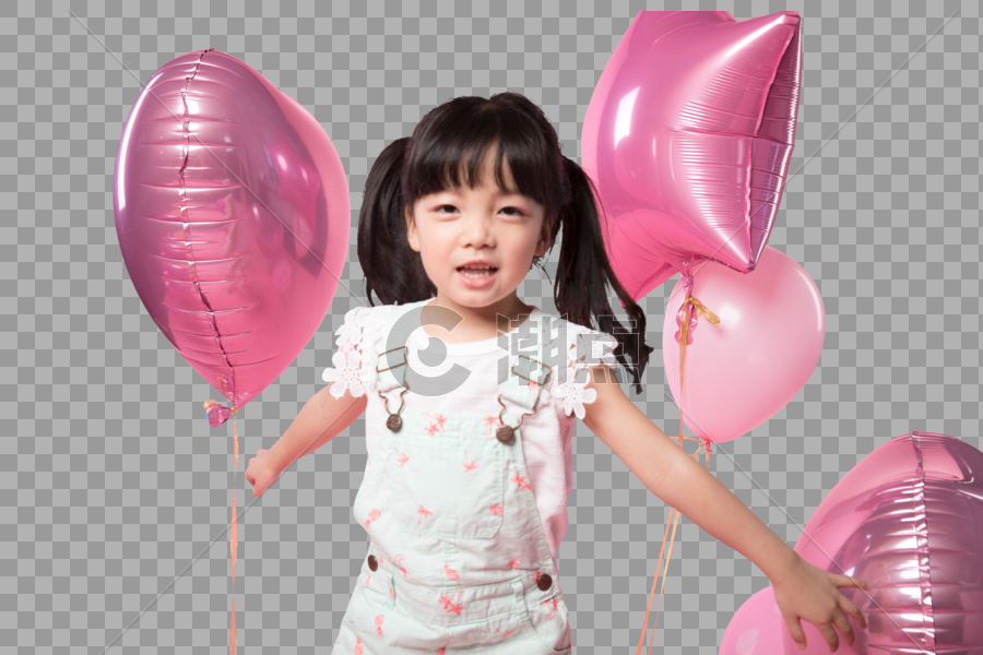 可爱女孩拉着气球图片素材免费下载