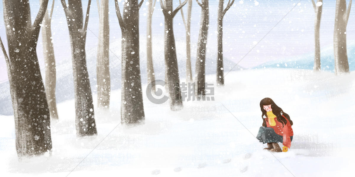 唯美冬季玩雪的女孩图片素材免费下载