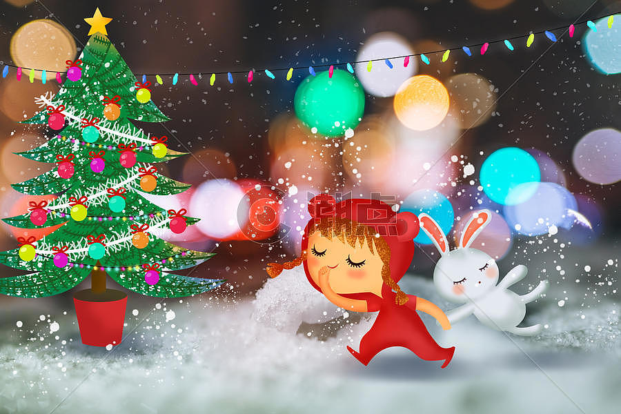 圣诞小兔女孩图片素材免费下载