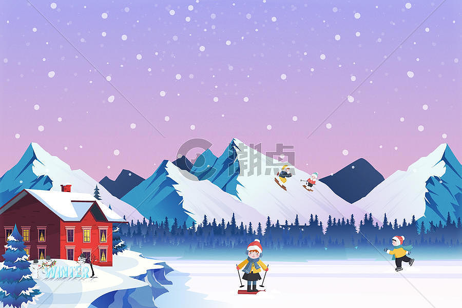 冬季唯美雪景中户外游玩图片素材免费下载