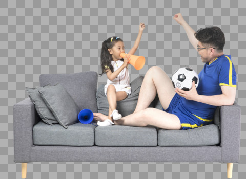 父亲和女儿一起观察世界杯图片素材免费下载