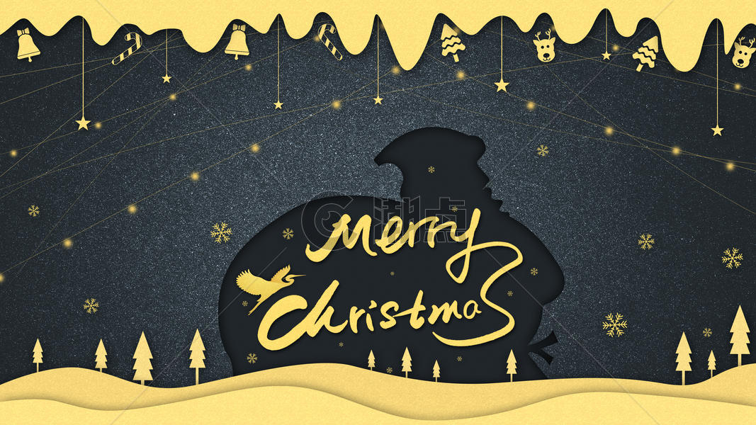 圣诞节黑金剪纸风插画图片素材免费下载
