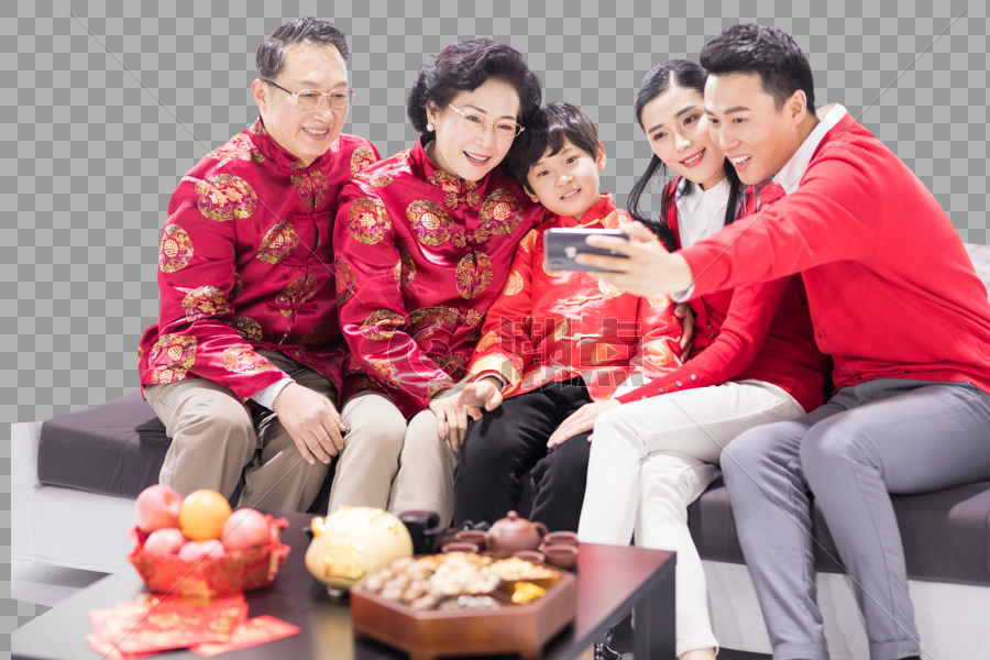 春节一家人在客厅自拍图片素材免费下载