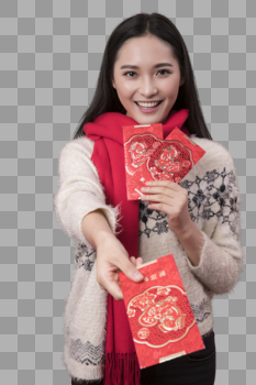 新年发红包的女人图片素材免费下载