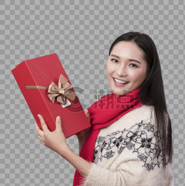 手拿礼物盒子的新年女性图片素材免费下载