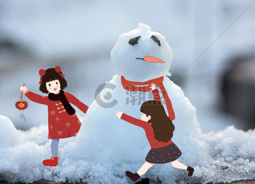 雪人和小女孩图片素材免费下载
