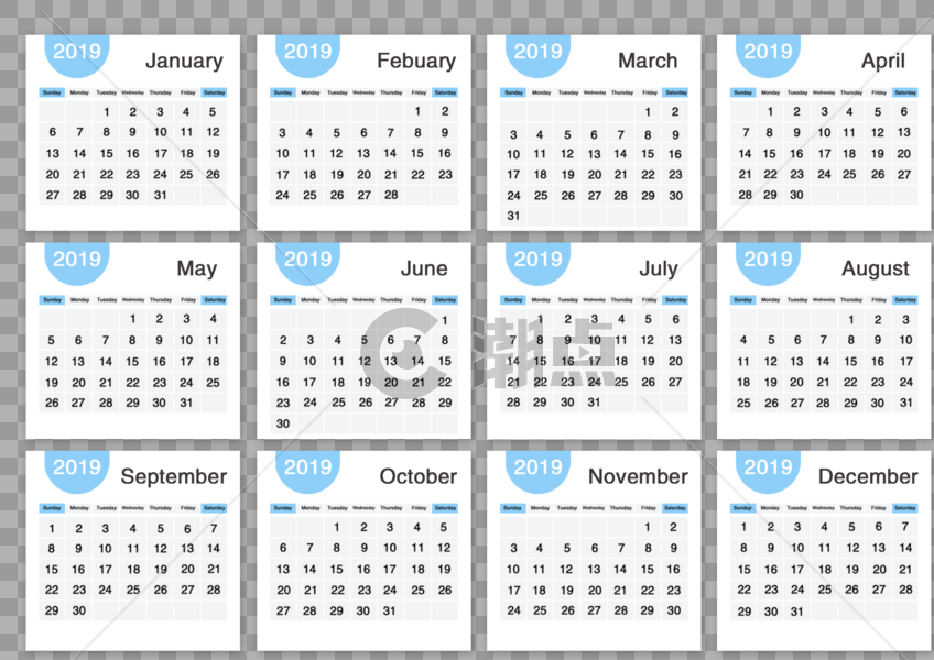 创意2019新年简蓝色日历设计图片素材免费下载