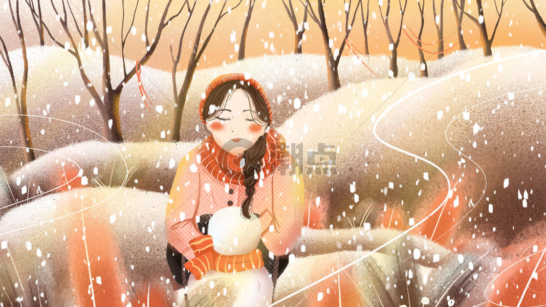 雪中少女图片素材免费下载