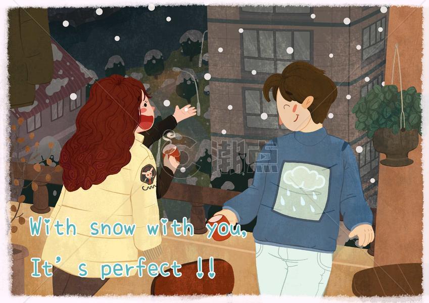 一起看雪的情侣图片素材免费下载