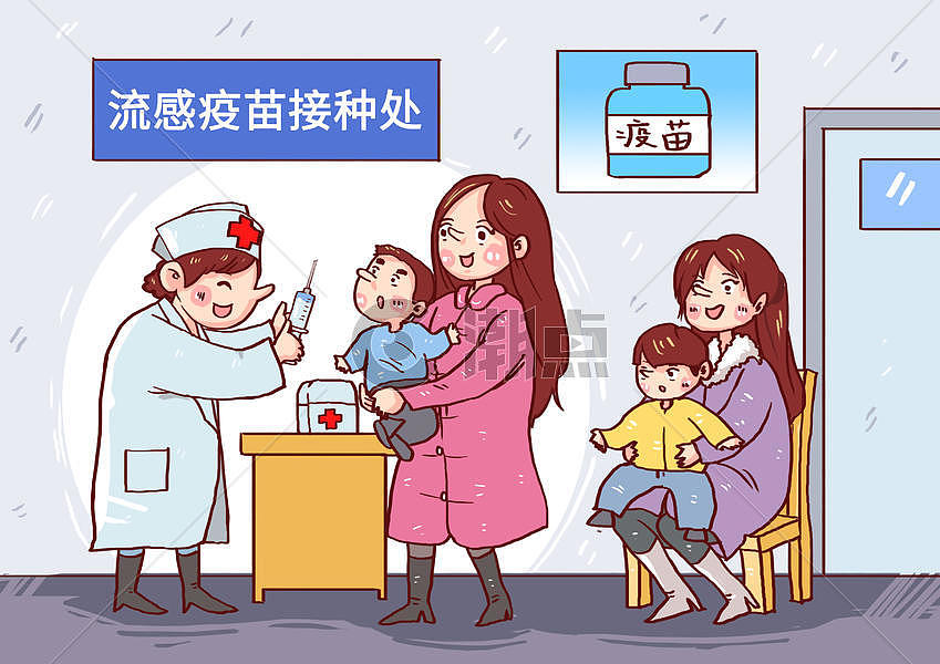 儿童注射流感疫苗漫画图片素材免费下载