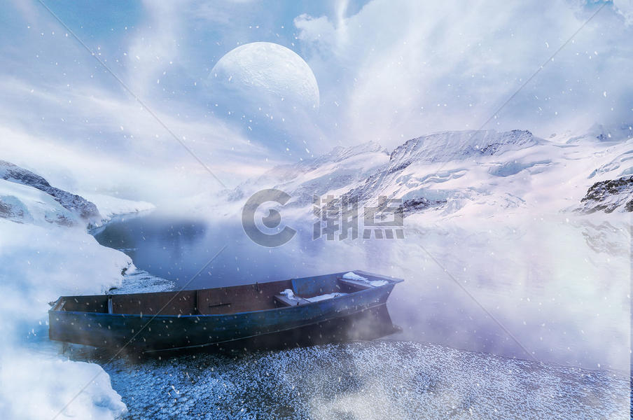 风雪中的小船图片素材免费下载