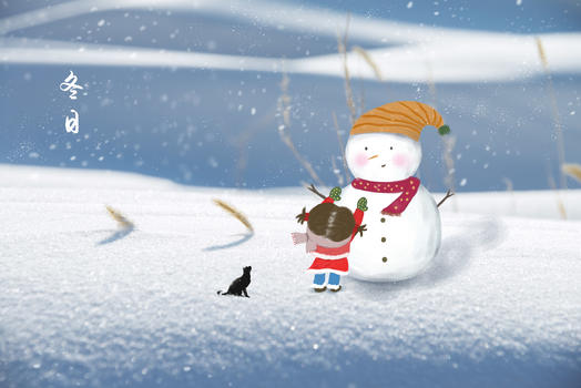 冬日堆雪人创意摄影插画图片素材免费下载