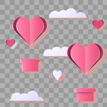 剪纸扁平爱心热气球情人节元素图片素材免费下载