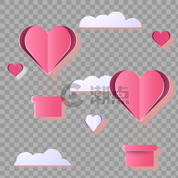 剪纸扁平爱心热气球情人节元素图片素材免费下载
