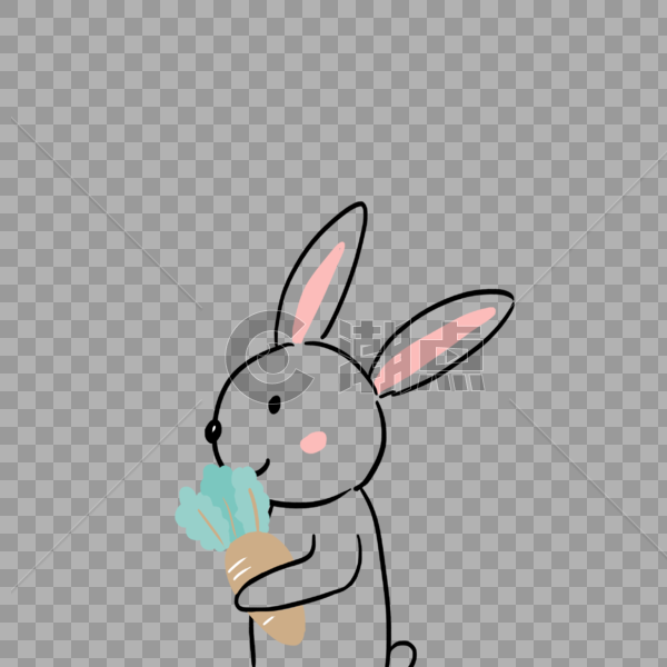 抱着萝卜的兔子线稿图片素材免费下载