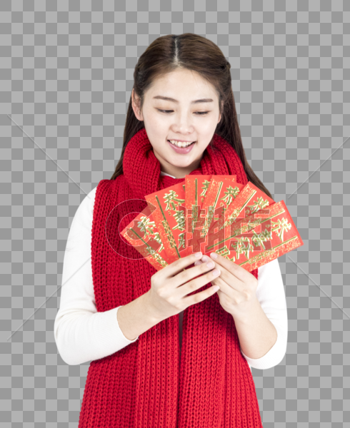 新年女性拿着红包图片素材免费下载