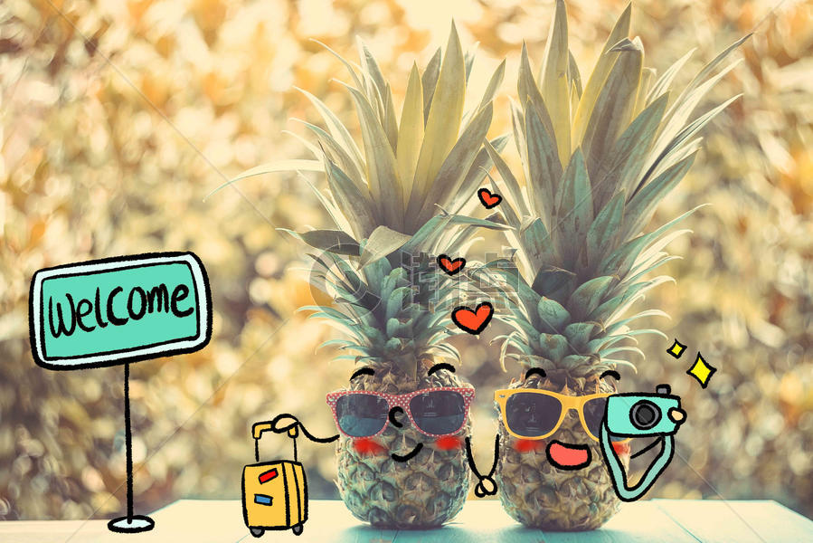 创意菠萝情侣旅游图片素材免费下载