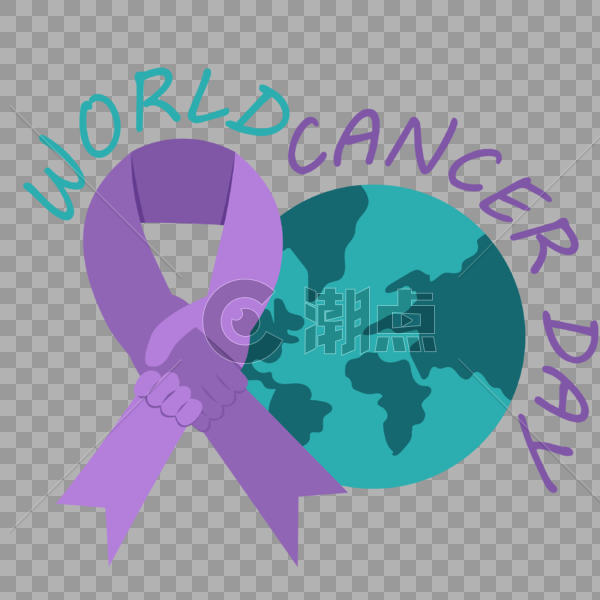 世界癌症日创意紧握双手的紫丝带图片素材免费下载