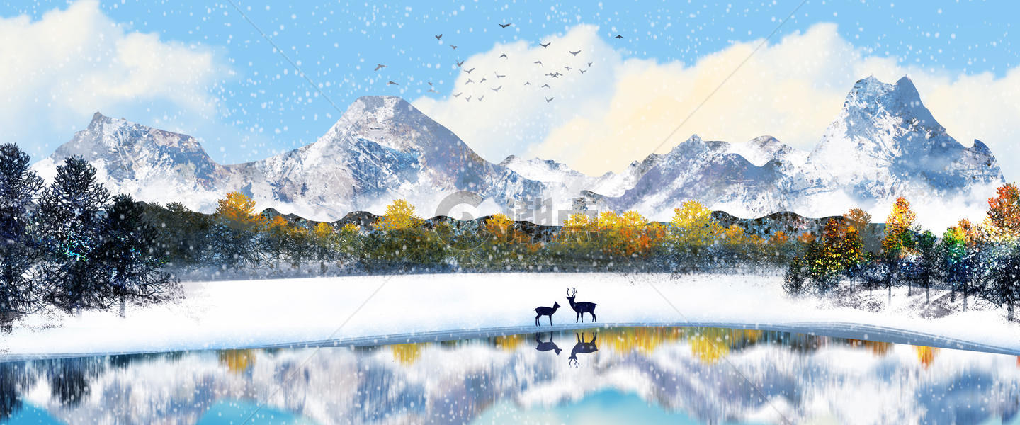 冬季雪景小寒大寒节气插画图片素材免费下载