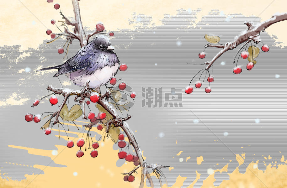 冬天的雪和鸟图片素材免费下载