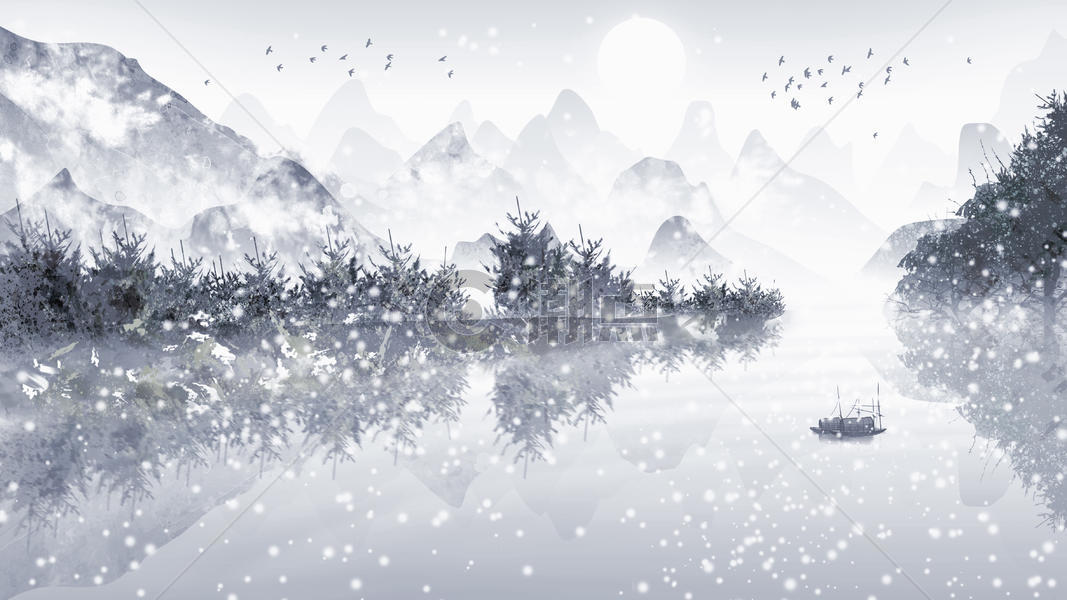 古风桂林山水冬季二十四节气水墨山水画图片素材免费下载