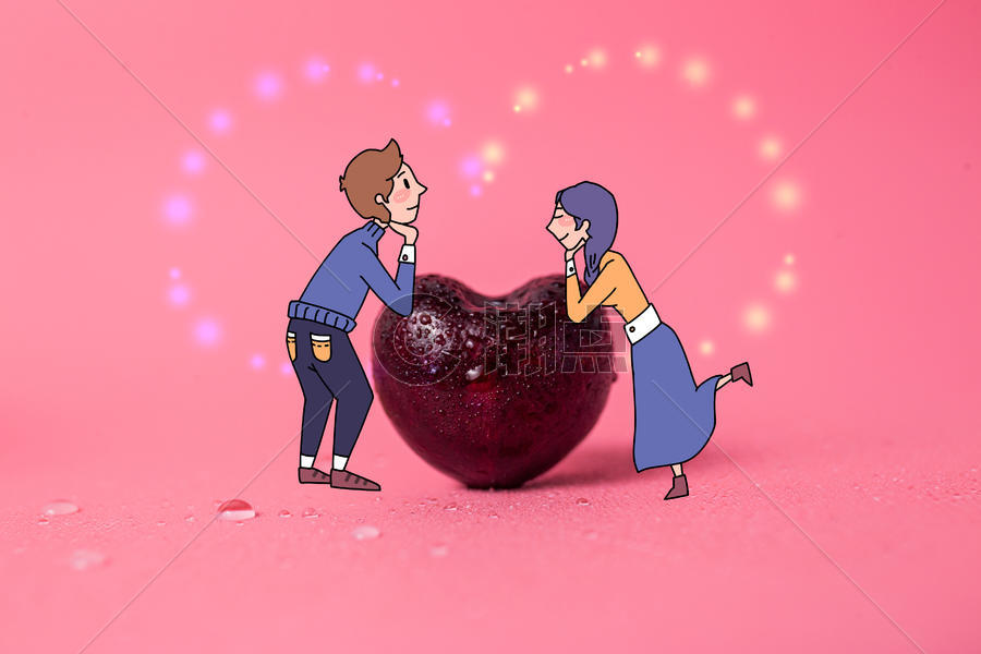 樱桃的爱情创意摄影插画图片素材免费下载