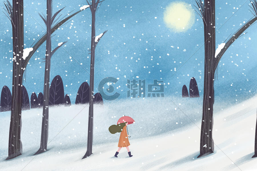 冬季唯美雪景插画图片素材免费下载