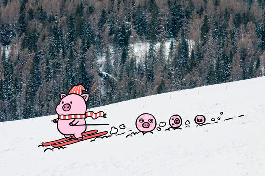创意滑雪小猪图片素材免费下载