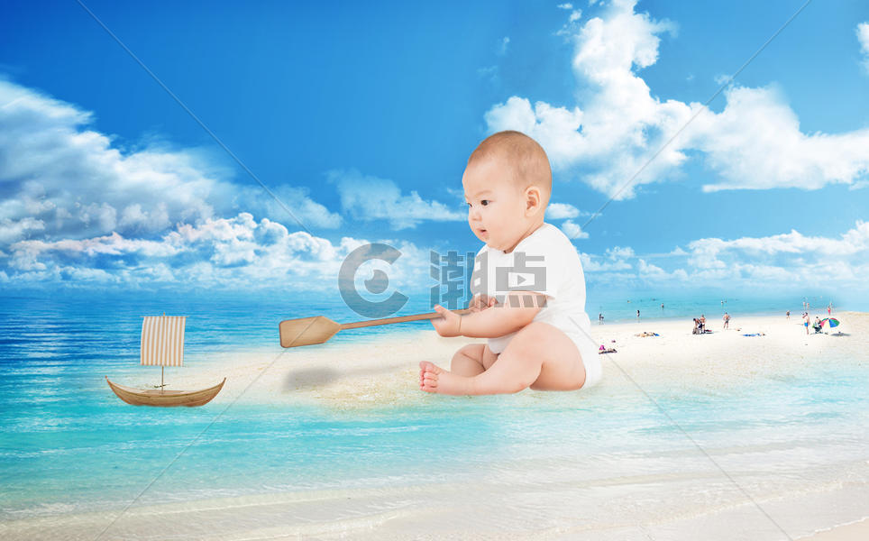 婴儿海边游戏图片素材免费下载