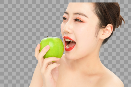 拿青苹果的美女图片素材免费下载
