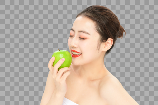 拿青苹果的美女图片素材免费下载