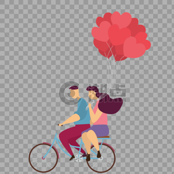 浪漫骑自行车牵爱心气球的情侣图片素材免费下载