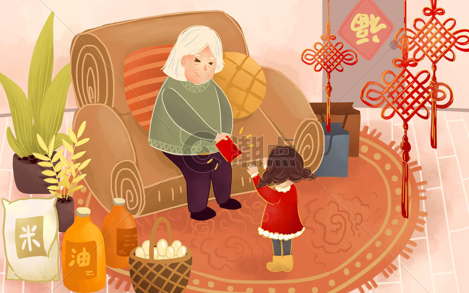 奶奶新年发红包图片素材免费下载