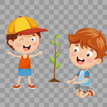 一起植树的小孩们图片素材免费下载