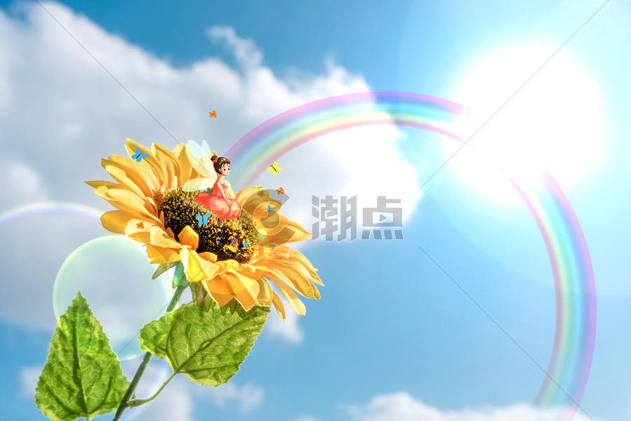 创意阳光彩虹向日葵图片素材免费下载
