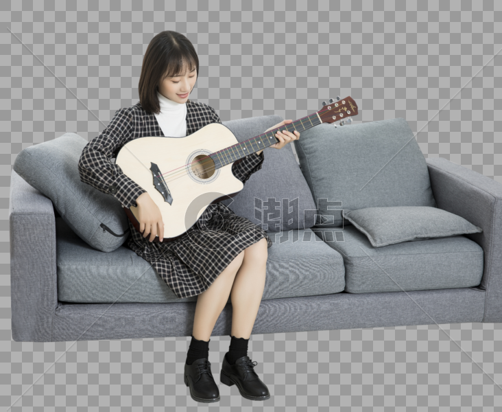 居家文艺少女弹吉他图片素材免费下载