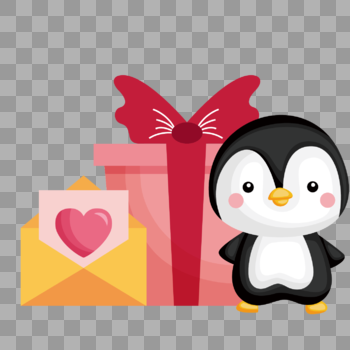 可爱小企鹅收情书与情人节礼物图片素材免费下载