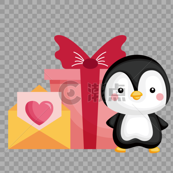 可爱小企鹅收情书与情人节礼物图片素材免费下载