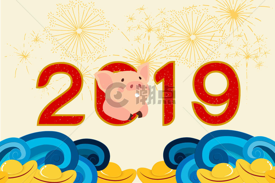 2019数字猪年插画图片素材免费下载