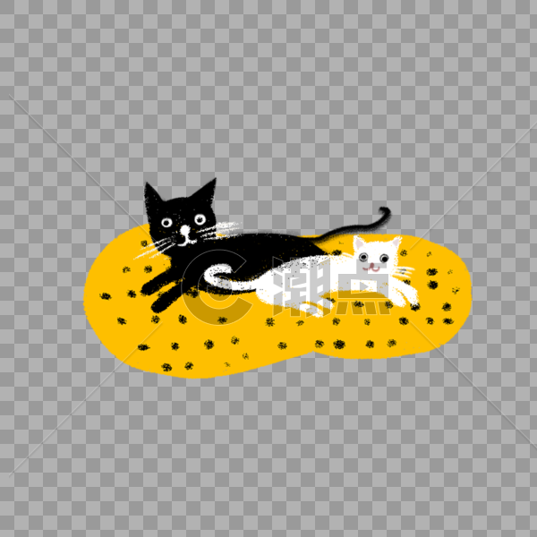 躺在宠物垫上的黑猫白猫图片素材免费下载